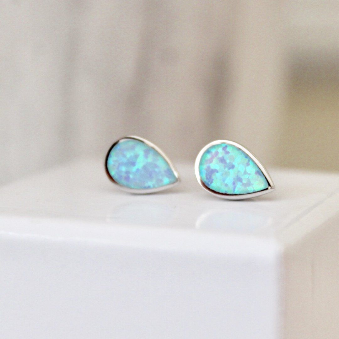 Sterling Silver Blue Opal "Drop in the Ocean" Stud Earrings Earrings Chloe + Lois 